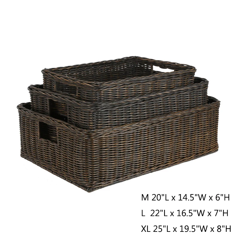 Wholesales Rectangular Rattan Wicker Storage Baskets for kitchen decorate and storage