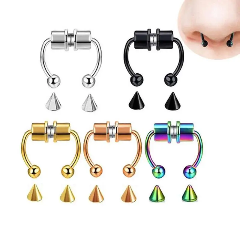 1pc Fake Nose Ring For Women Men Surgical Steel Faux Piercing Jewelry Fake Piercing Hoop Lip Septum Nose Rings Body Jewelry