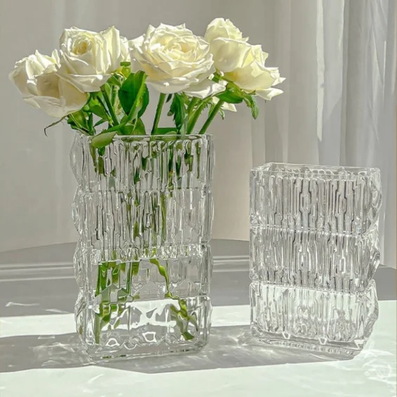 Clear Book Flower Vase Bookshelf Decor Unique Vase Artistic and Cultural Flavor Embossed Thick Glass Vases for Home Office Decor