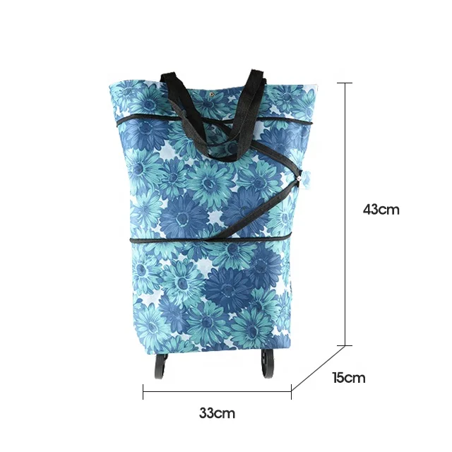 OEM/ODM Grocery Tote Zipper Reusable Foldable Wheels Shopping Bag Trolley For Supermarket