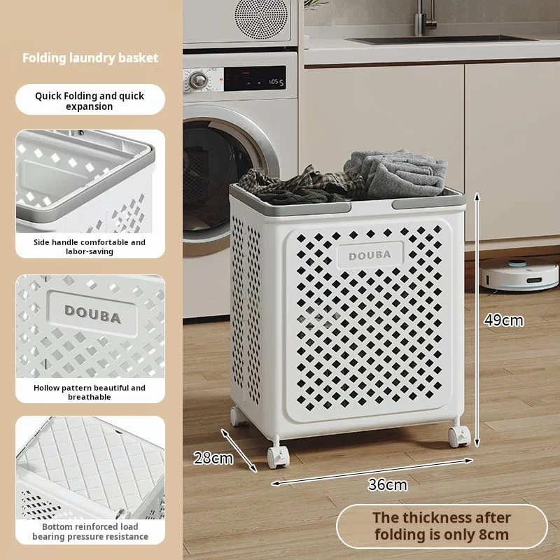 Xjh Large Capacity Collapsible Plastic Laundry Basket With Wheels And Handle Multipurpose Use For Sundries And Gifts