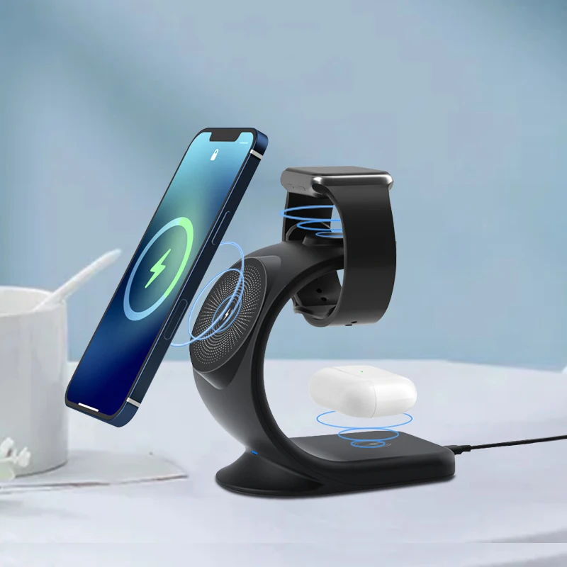 Amazon Best Selling For Iphone 13 12 Pro Max 10W Fast Charging Station Qi Phone 3 In 1 Magnetic Wireless Charger 15W