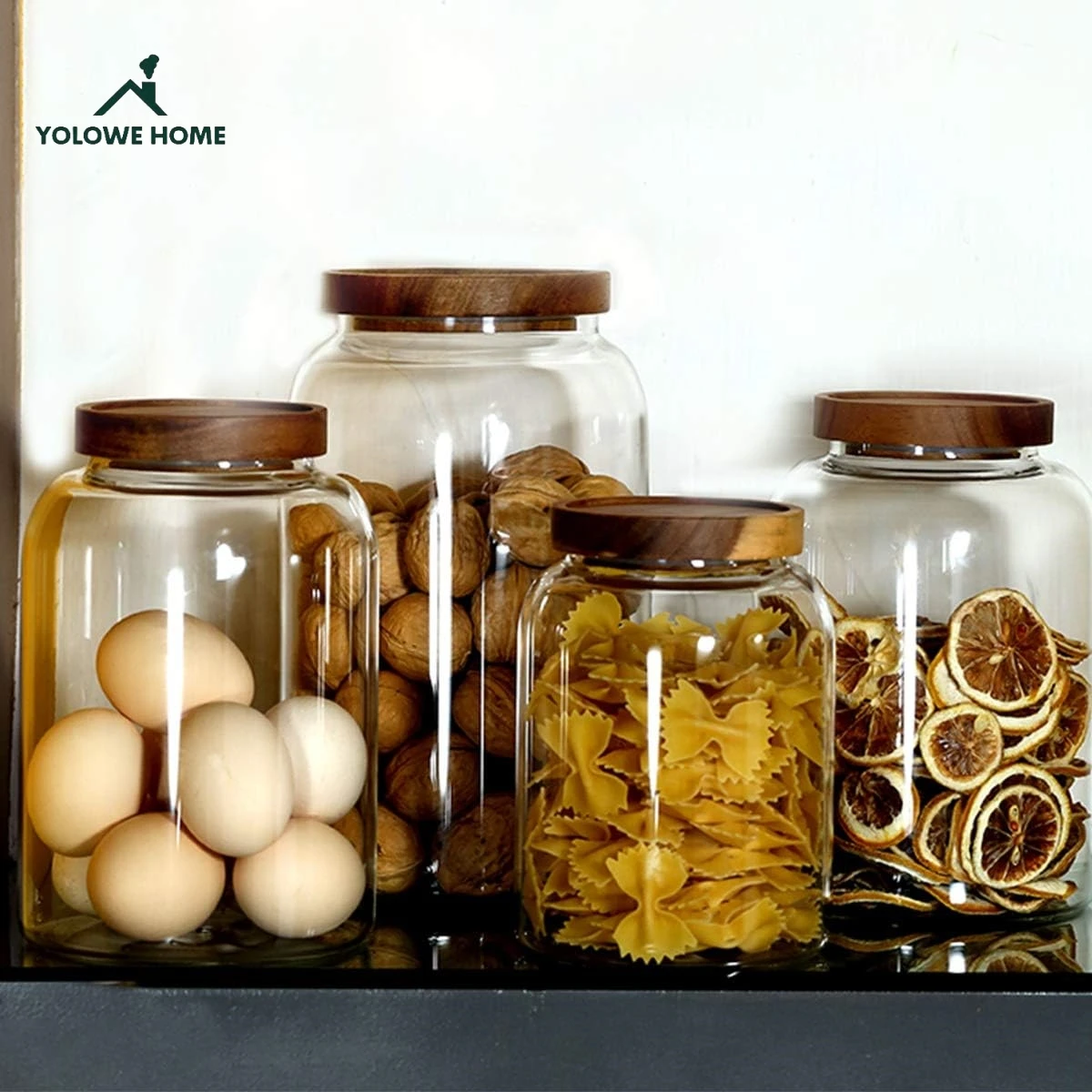 YOLOWE, большая стеклянная банка для хранения продуктов, с силиконовой крышкой, для чая, специй, яиц, муки, кофе, домашнего использования