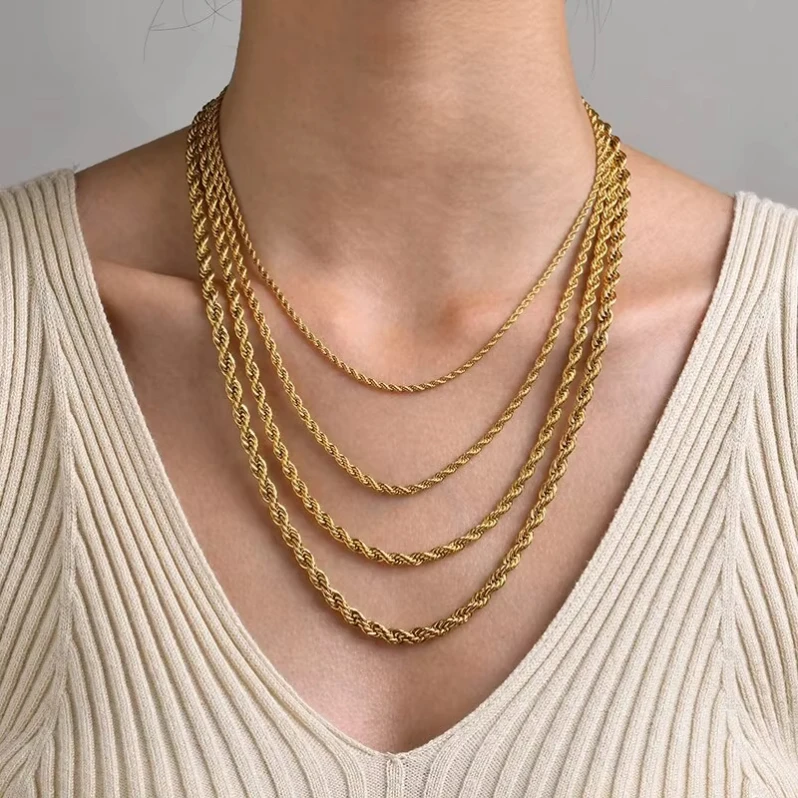 Wholesale Custom 14K 18K Gold Rope Chain For Men Women Necklaces Stainless Steel Chain For Jewelry Making