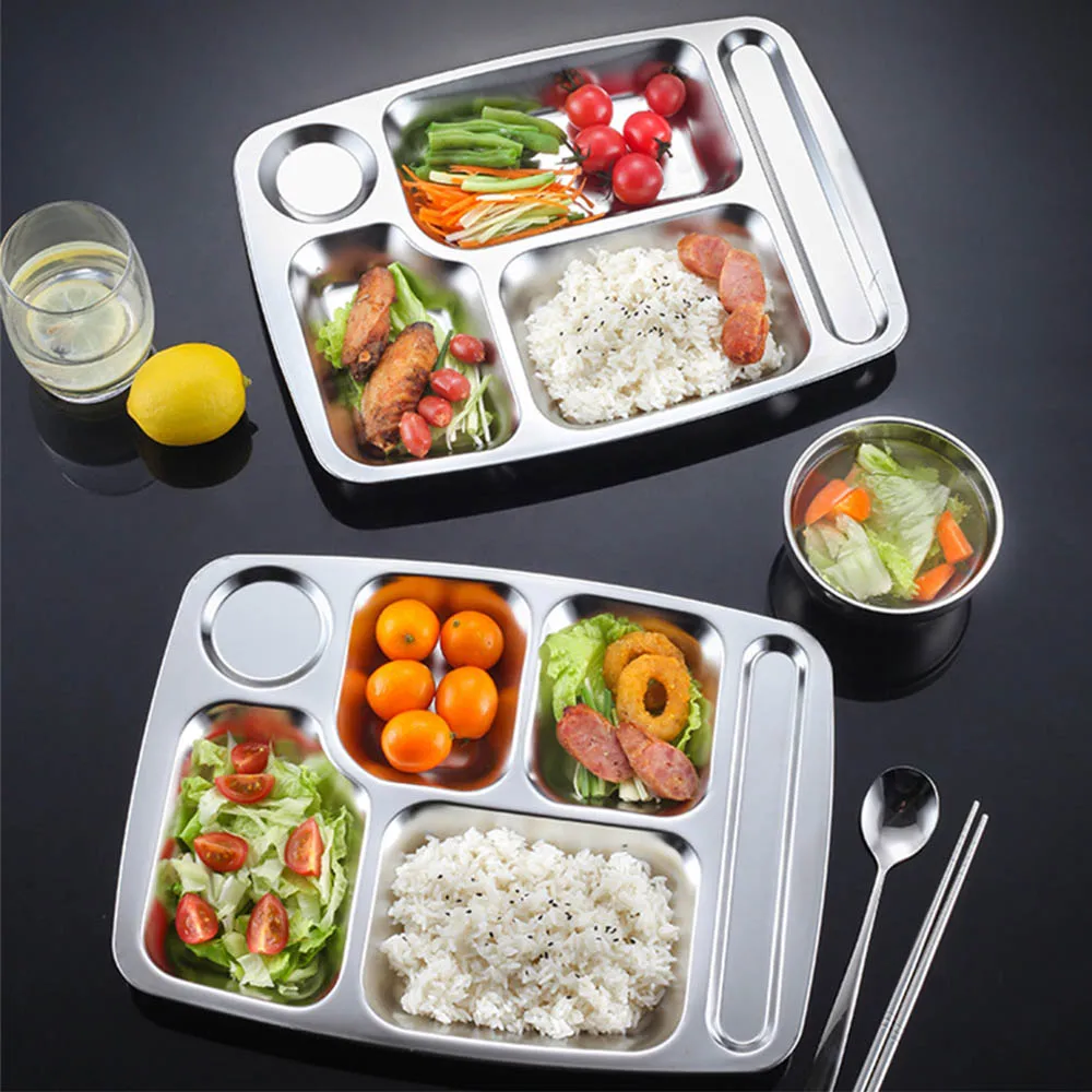 LIHONG School Canteen 5 compartment divided mess lunch dinner stainless steel fast food serving tray