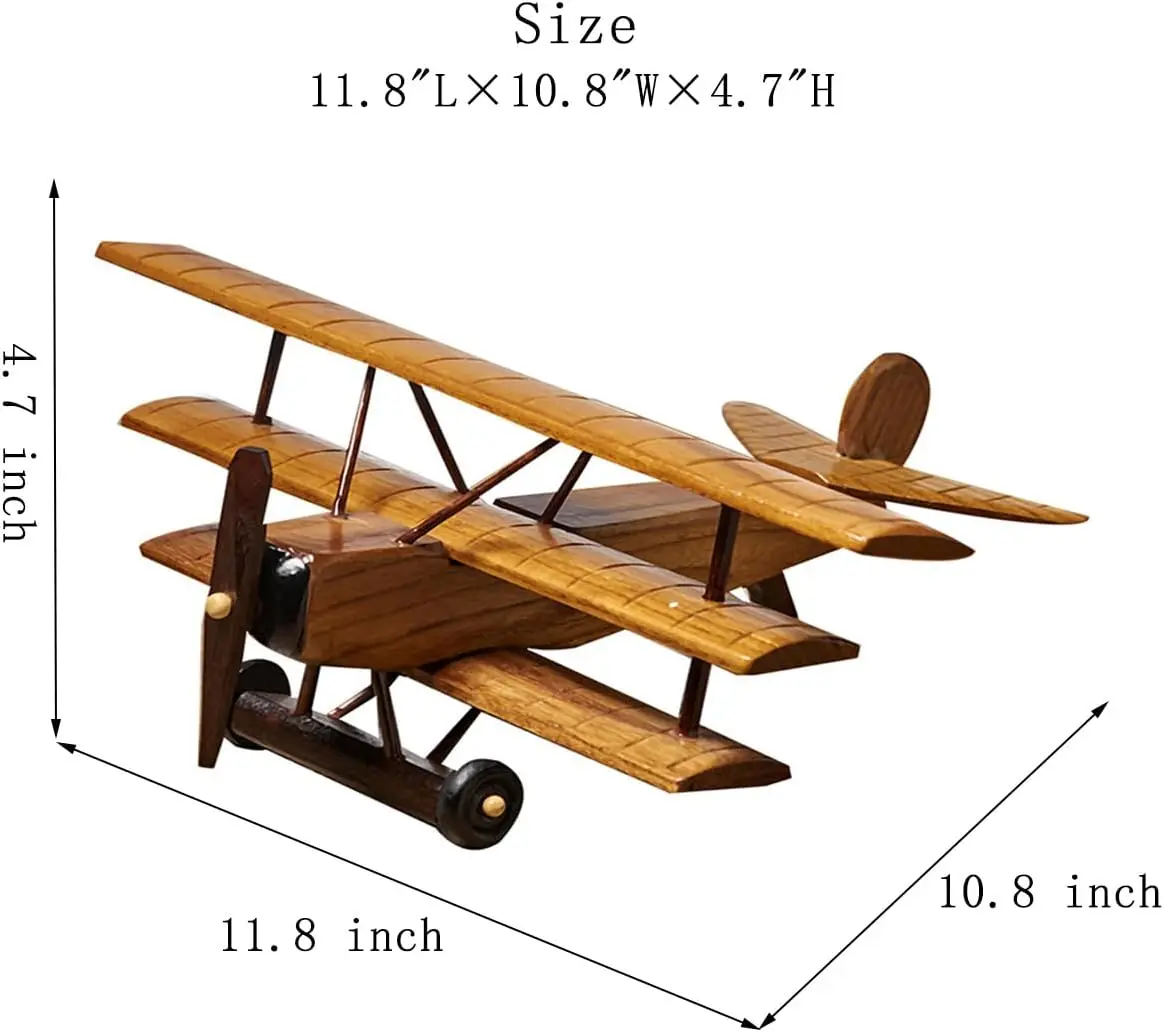 SAMINDS Wooden Airplane Model, Vintage Biplane Ornament, Glider, Christmas Home Decor for Aviators Pilots Air Force Flight Atten