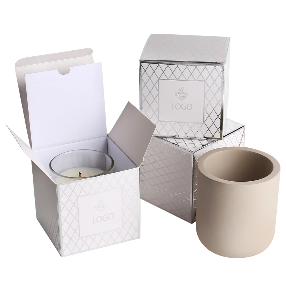 Custom High Quality Candle Box packaging with white insert Hot stamping Silver printing Candle box with Auto Lock bottom