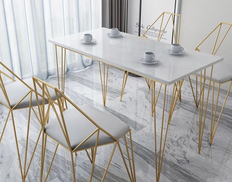 Modern Custom Milk Tea Shop Cafe Shop Gold Wroght Metal Iron High Marble Bar Table