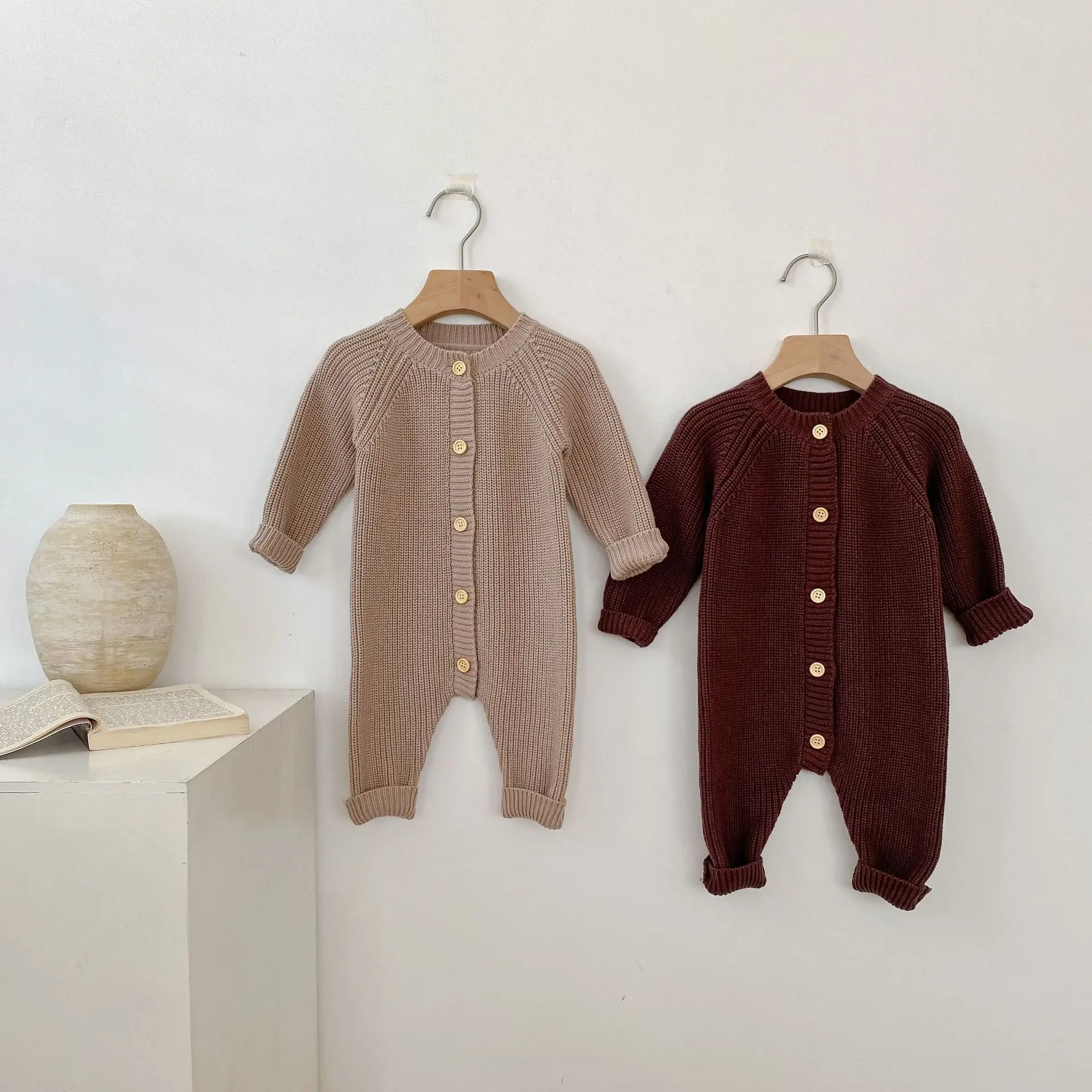 Spring Autumn Newborn Infant Toddler Kids Girls Boys Solid Casual Knitted Cotton Romper Overalls Outfit Baby Jumpsuits