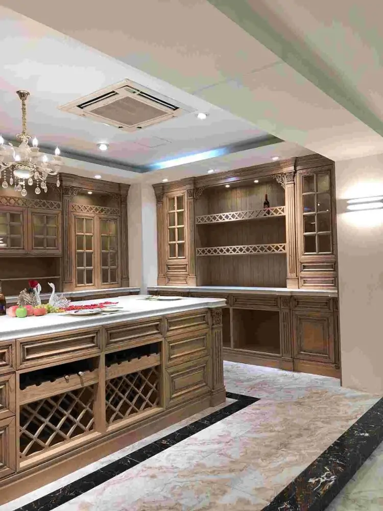 Luxury Solid oak wood kitchen cabinet design for entire house modular kitchen cabinet.