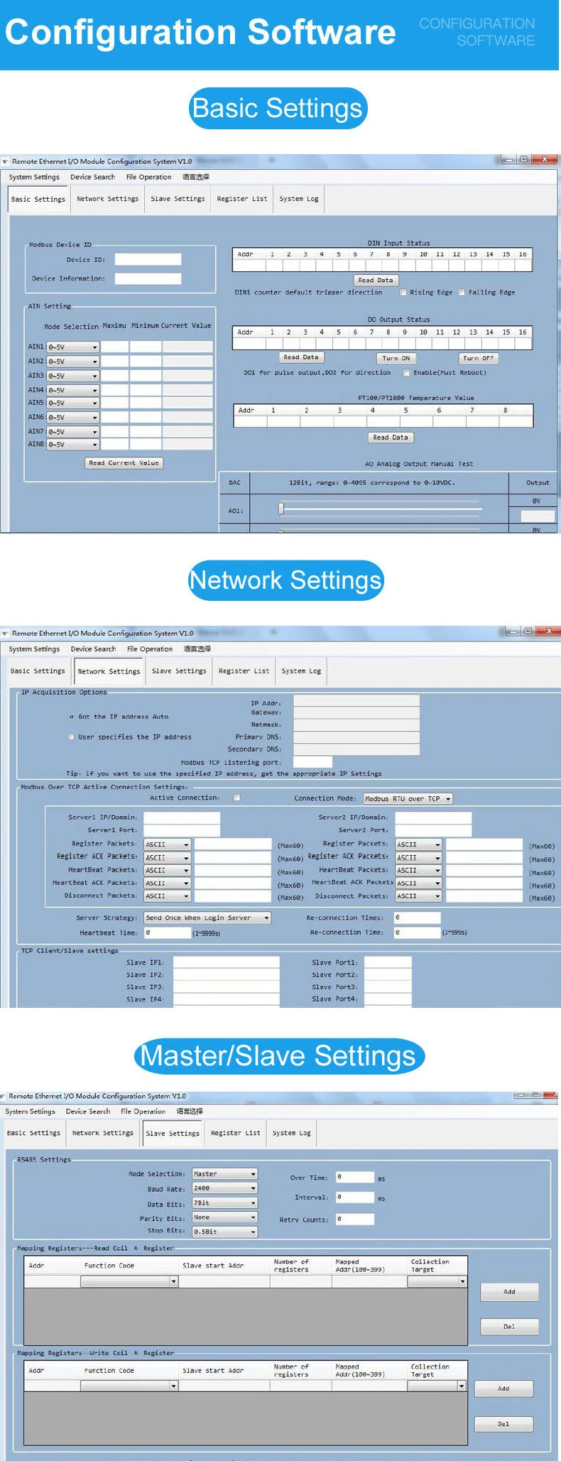 Модуль ввода-вывода данных Modbus TCP модуль удаленного Ethernet 4DIN + 4AIN 2AO