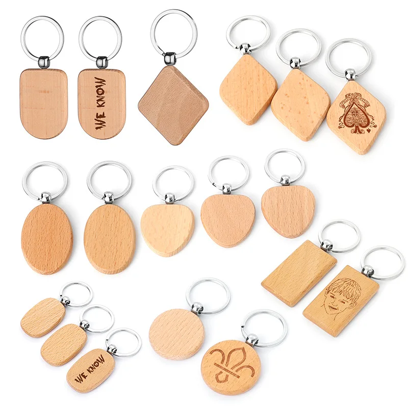 Factory Price In Stock Forest Certification Wooden Keychain For Engraving Custom Shape Beech Keychain Wood Blank In Bulk For Bag