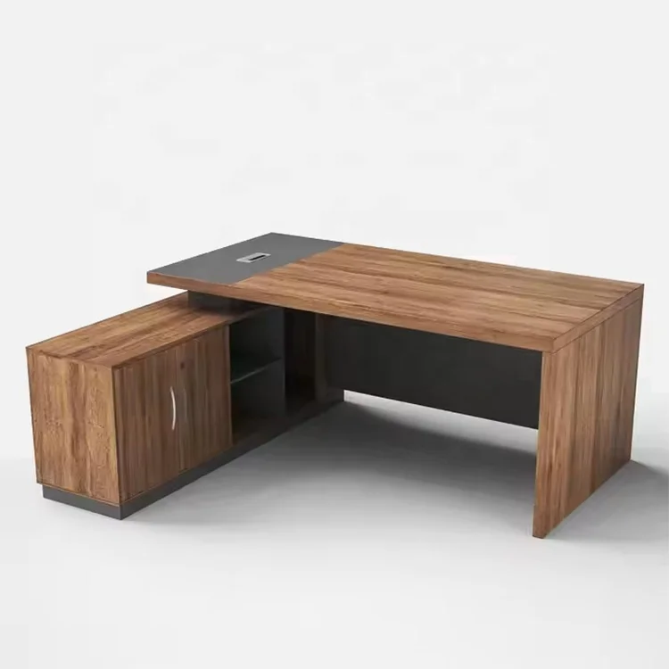 Traditional Style Single Person Executive Office Manager Desk With Walnut Veneer L Shape Wood Working Table For Home Office Use