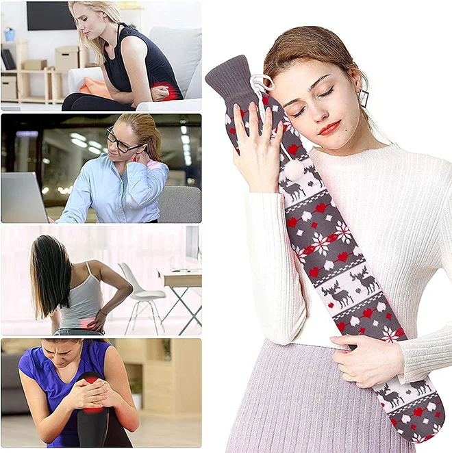 Knitted Extra Long Hot Water Bottle with Cover 72 cm Luxury Thermotherapy 2L Pure Natural Rubber Hose Hot Water Bottle for Neck