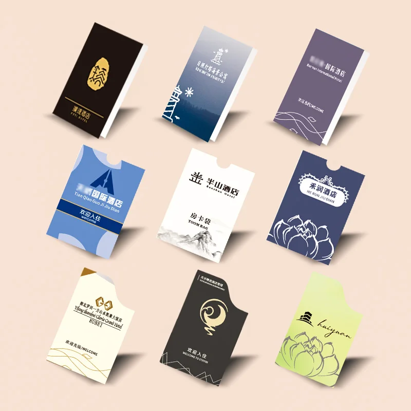 Custom Printing Hotel Room Key Card Paper Sleeve Holder Credit Card Keycard Envelopes Pocket Folded Business Paper Card