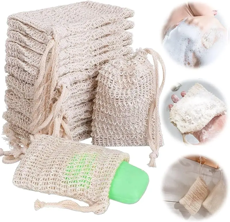 Eco Friendly Foaming soap bubble net Packaging exfoliating pouch natural loofah sisal  soap mesh net bags
