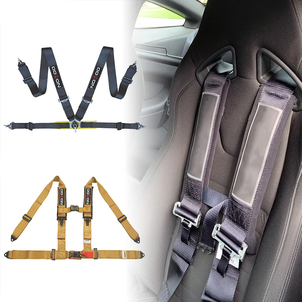 Hot selling quick release 3 Inch 4 points type buckle red adjustable fabric strap racing car seat belt