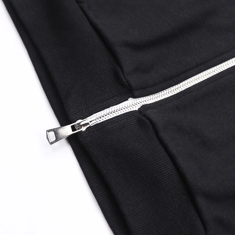 Qianzun Manufacturer unisex blank french terry 100% cotton black hoodie double full face zip up hoodie