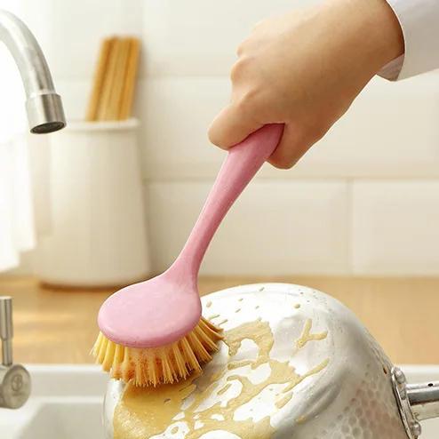 Customized Eco Friendly Long Handle Decontamination Pot Brush Grease Wash Dishes With Handle Pot Brush Kitchen Cleaning Brush