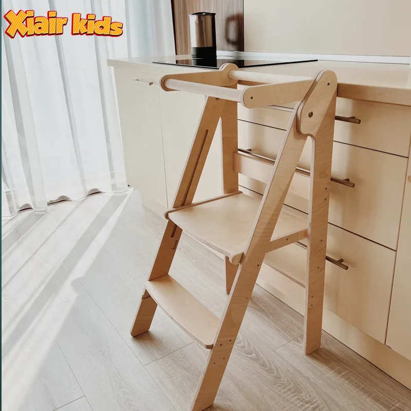 Xiair Kid Foldable Learning Tower Step Stool Kitchen Helper For Toddlers Montessori Furniture Wooden Rubber Wood Learning Tower