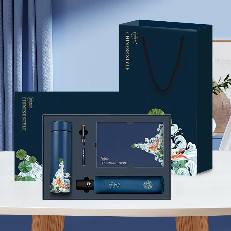 Custom Corporate Gift Set Luxury Vacuum Cup Notebook Pen Umbrella Executive Kits Business Promotional Gift Set With Box