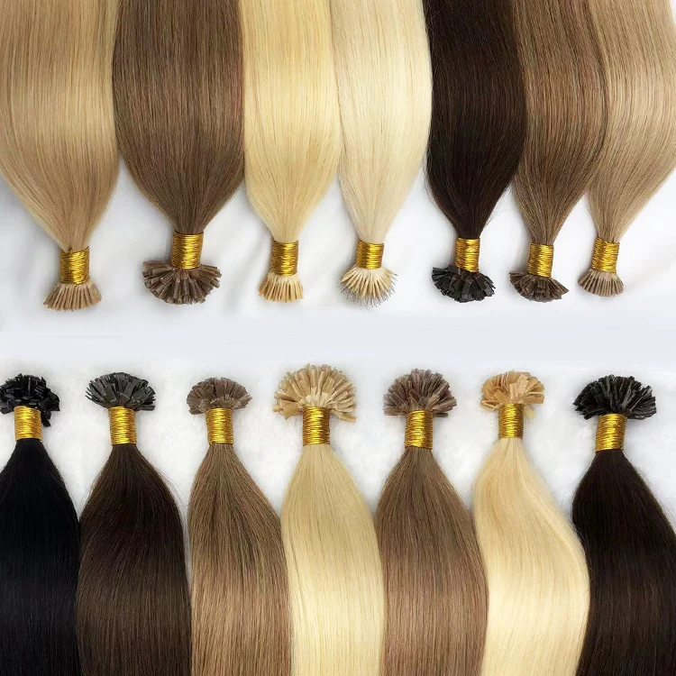 Keratin itip Russian Remy Unprocessed Double Drawn Keratin Nano K U I Flat I Tip Human Hair Extensions Wholesale