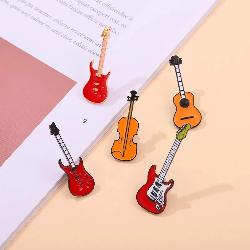 Custom Funny Bass Guitar Enamel Pin Small Musical Instrument Cute Cartoon Lapel Pin Metal Decorative Brooches Metal Badge