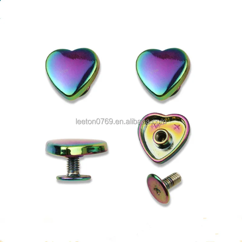 Stock supply high quality 14mm heart shaped rainbow metal bag rivets
