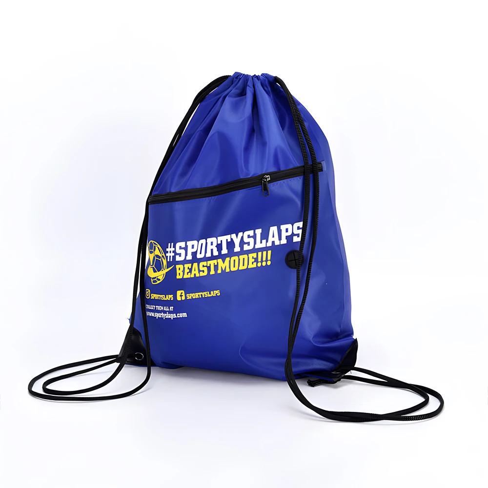 Small Sports Drawstring Backpacks Promo Items Gifts 210D Nylon RPET Material Sport Gym Sack Waterproof Traveling Storage Bags
