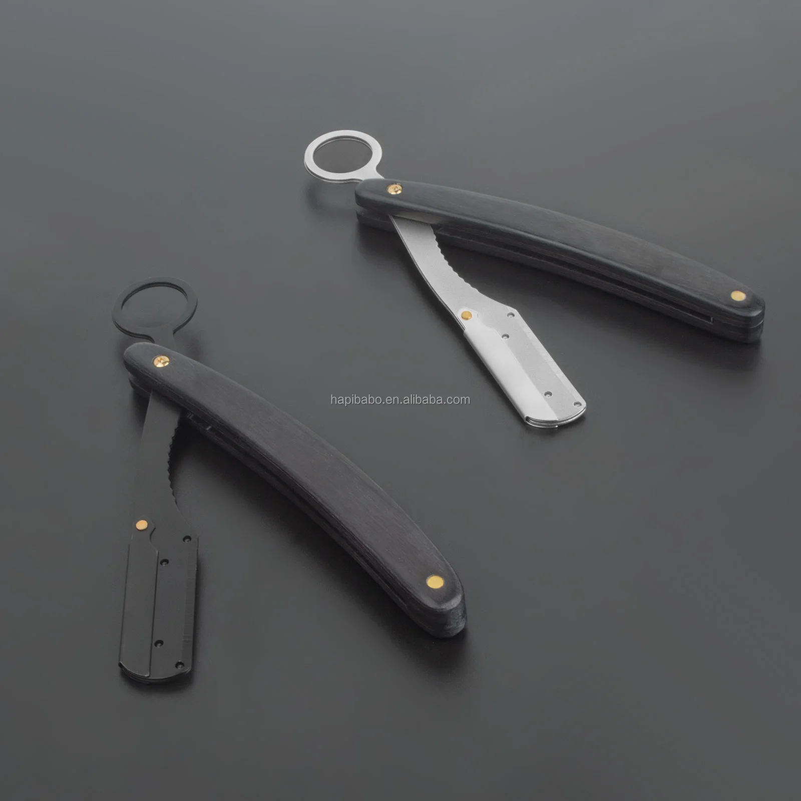 304 Stainless Steel Cut Throat Razor Techno Wooden Handle Straight Razors Finger Ring Barber Razor For Women Men Beard Shaving