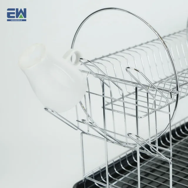 New Design High Grade Iron Shelf Dish Drying Rack Double Tier Metal Plate Kitchen Knives and Forks Storage from Supplier