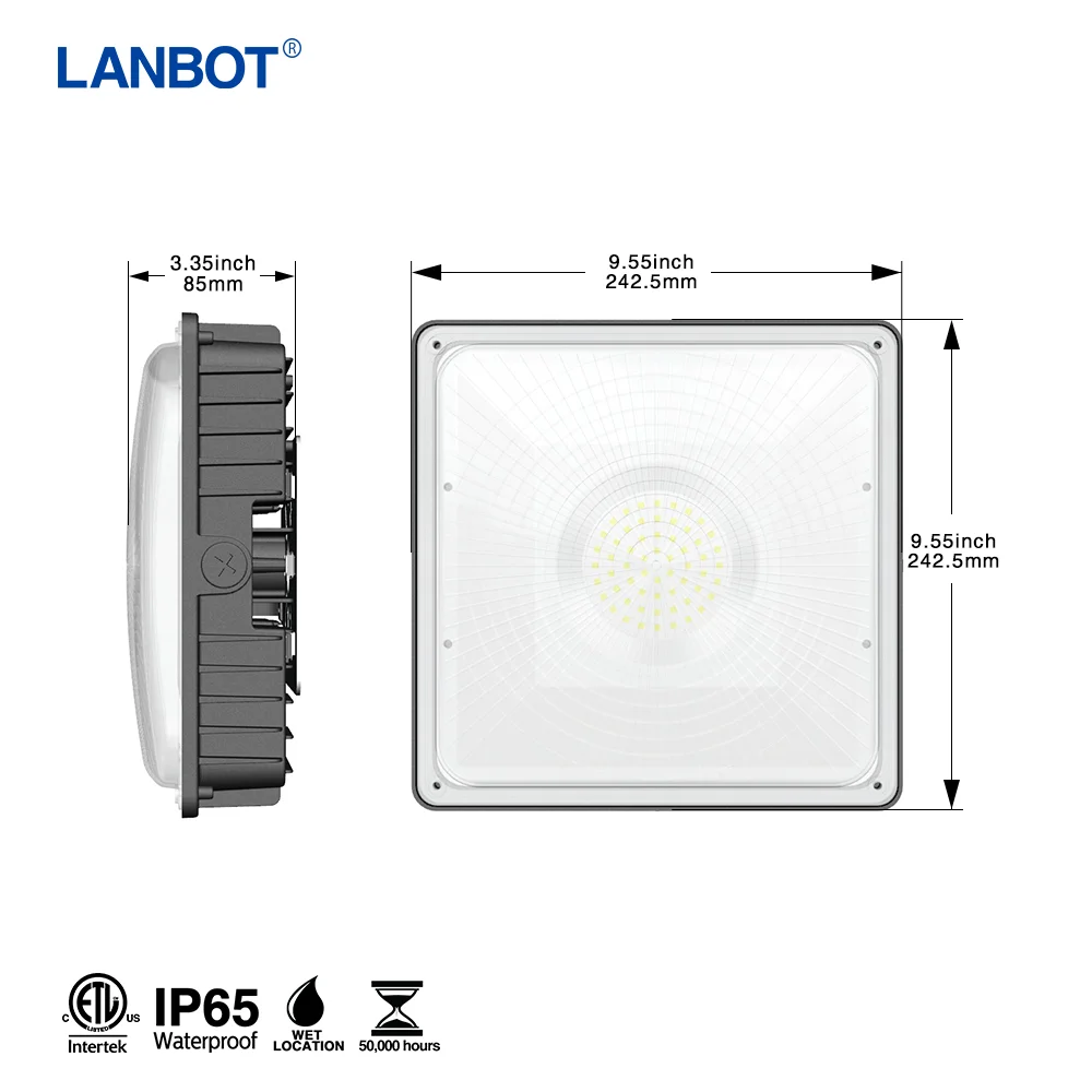 40w 60w 80w Led Low Bay Security Photo Cell Garage Canopy Light