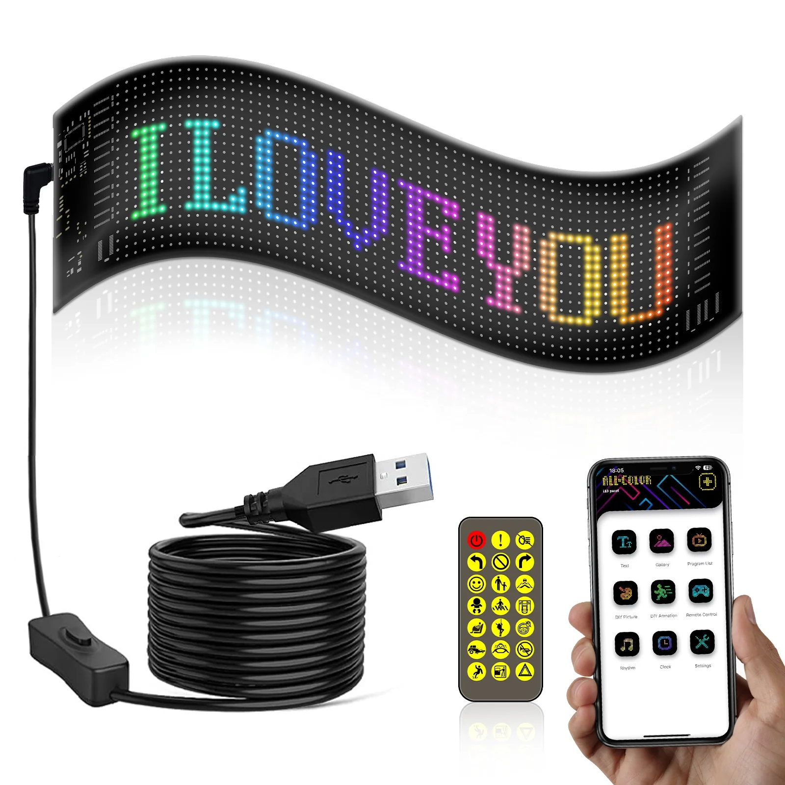 Led Flexible Display App Bluetooth Car Advertising Screen Full Color Intelligent Car Ip65 Waterproof Soft Digital Display Screen