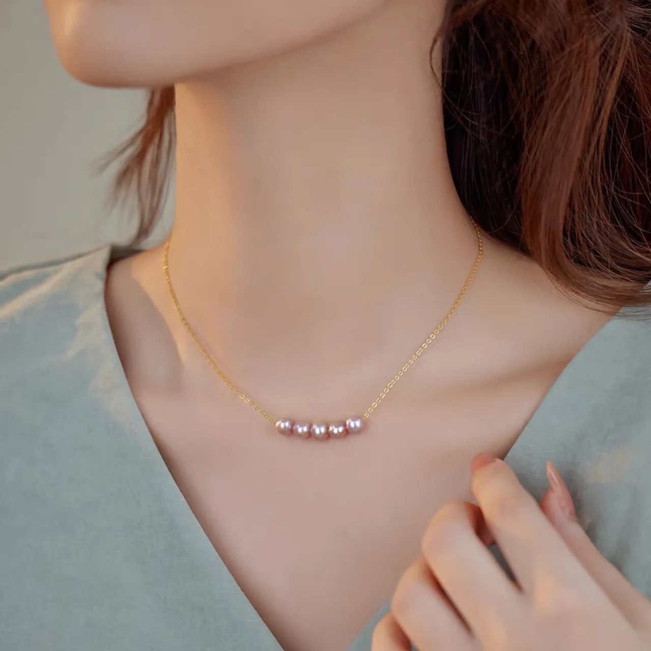 Merryshine Gentle Pink Purple 18K Gold Silver Plated Niche Design New One Word Smile Natural Freshwater Pearl Necklace