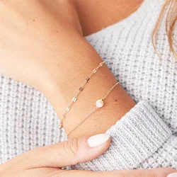 Multi-layered 14K Gold Shell Pearl Chain Thin Lip Chain Bracelets 316L Stainless Steel Jewelry Women Hands Jewel