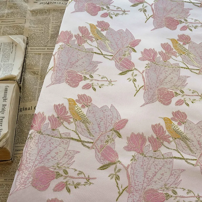 Soft Jacquard Brocade Woven Jacquard Fabric Pink Tweed Fabric