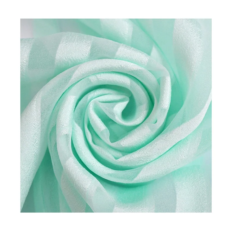 China Textile Suppliers Poly Yarn Dyed Mint Organza Striped Fabric