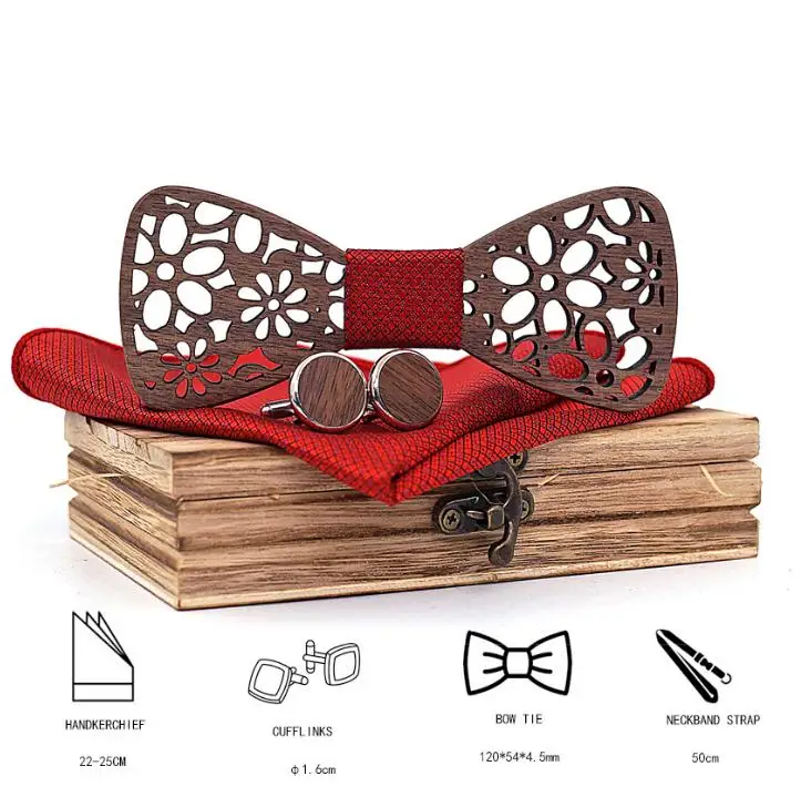 Модный набор галстуков-бабочек ручной работы из массива дерева, деревянные манжеты высокого качества