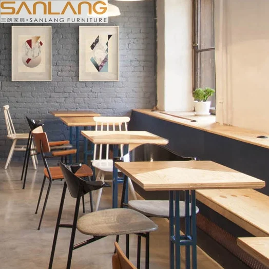 Hamburger fast food restaurant wood dining set outdoor cafe coffee metal desk office seat project conference table for events