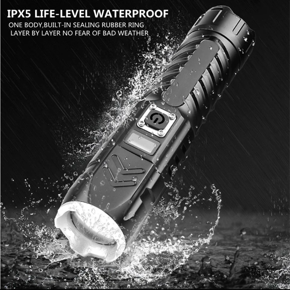 High Powerful  P90 Usb Zoomable Camping Torch With Smart Oled Display Powerful Rechargeable Tactical Led Torches Flashlight