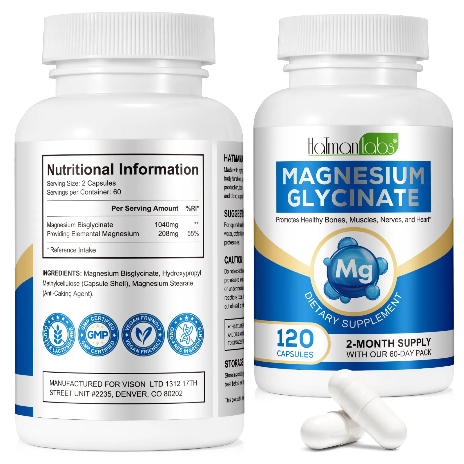 Hatmanlabs supports bone muscle nerve heart health magnesium glycinate supplement magnesium bisglycinate capsules
