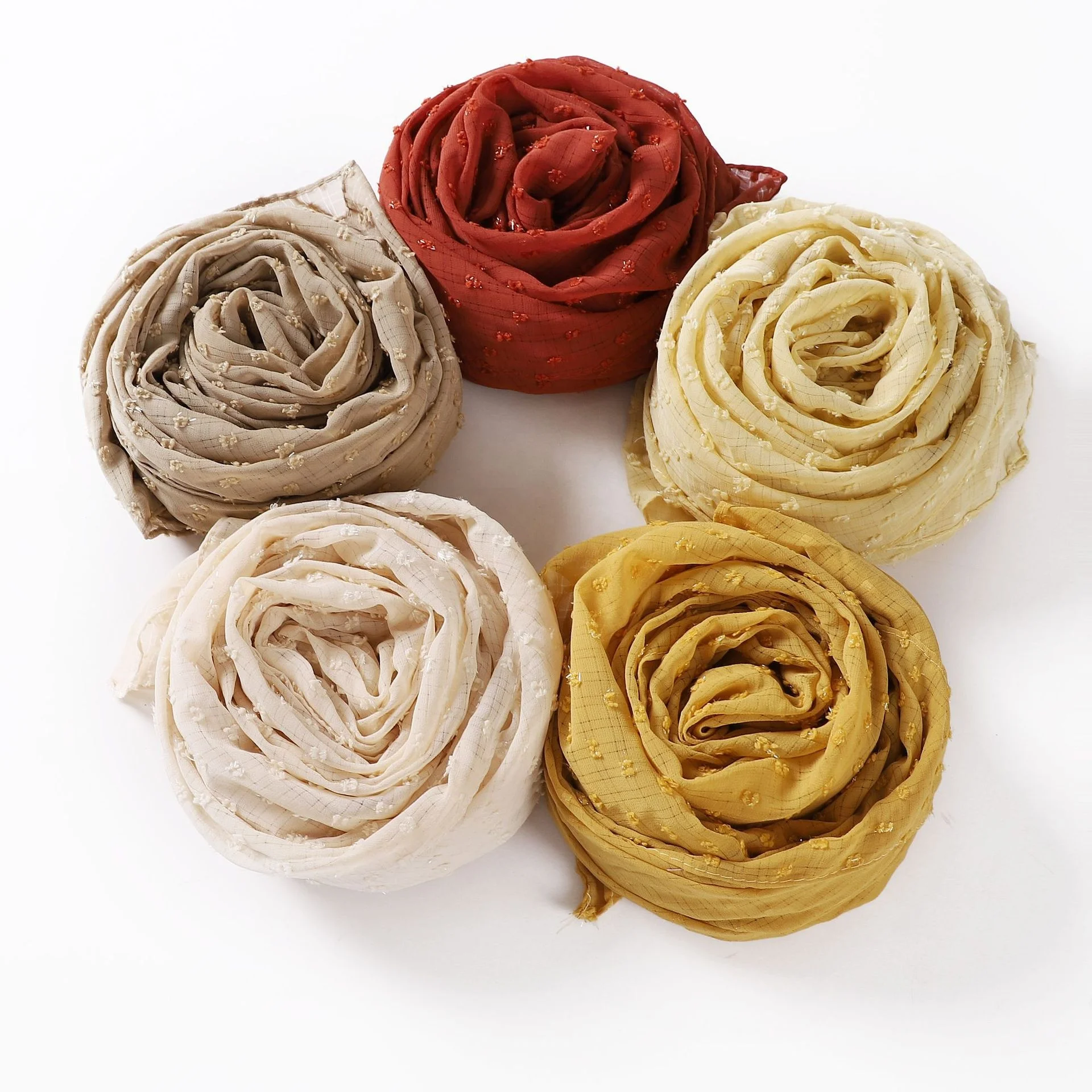 Wholesale Premium Plain Tudung Malaysia Checks Pom Pom Bubble Crepe Shawl Heavy Chiffon Hijab Scarfs