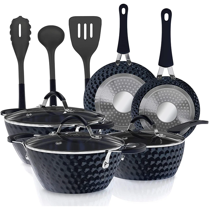 
11Pcs Set Blue Diamond Round Frying Saute Pan Saucepan Casserole Kitchenware Set 