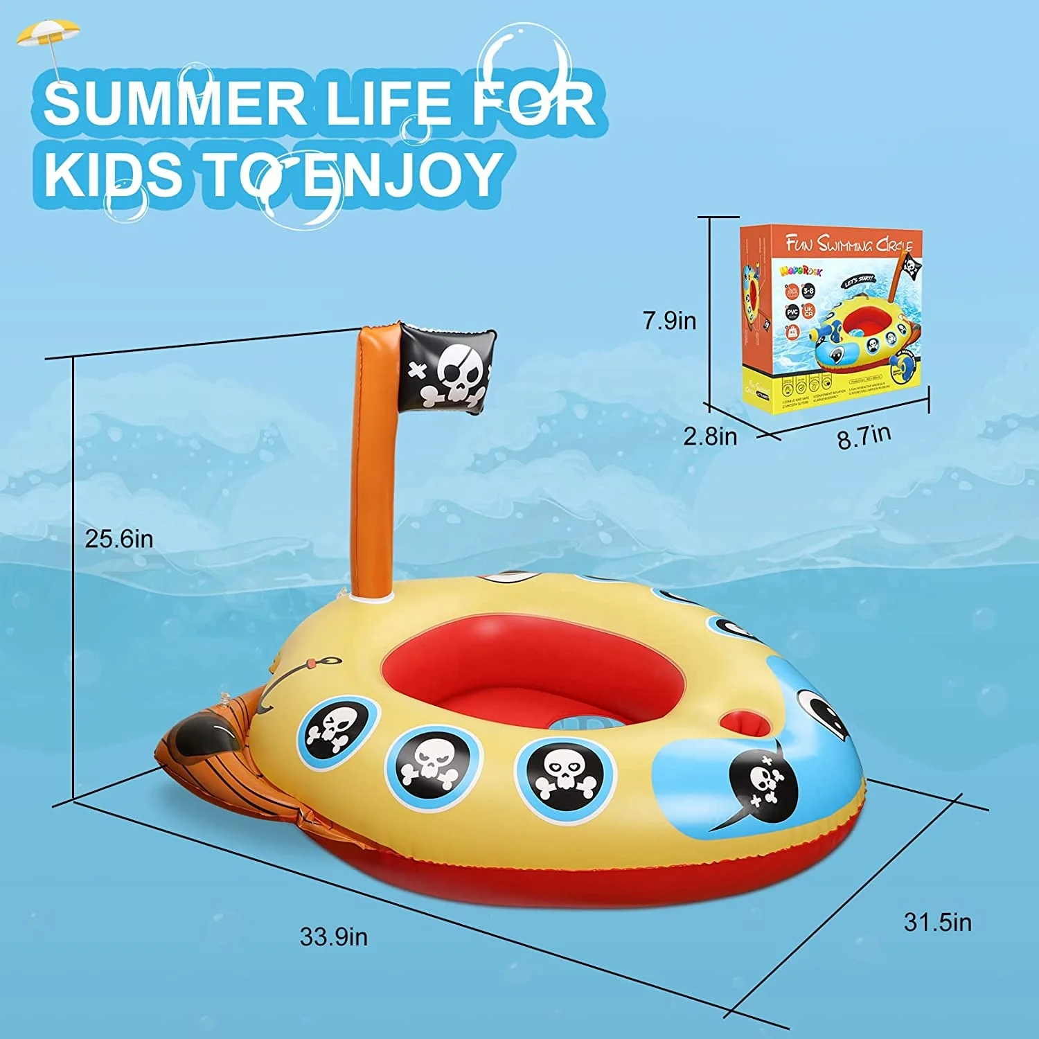 Inflatable PVC Pool Float with Built-in Water Gun Kids 3+ and Family Summer Fun Pirate Boat Swimming Pool Toys for Parents