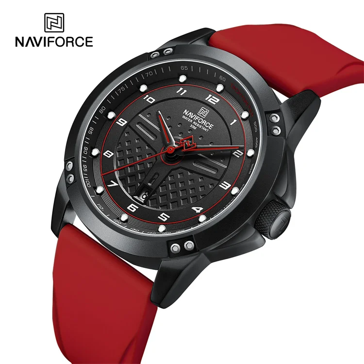 Роскошные мужские модные наручные часы NAVIFORCE 8031 BRR с кварцевым календарем и силиконовым ремешком оптовая продажа фабрики