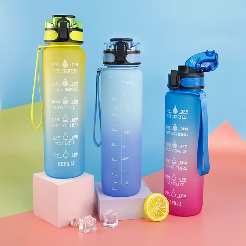 1000 ml Sport Water Bottle Food Grade Plastic Botella Gym Botella De Agua Plastico Popular Item Motivition With Time Marker