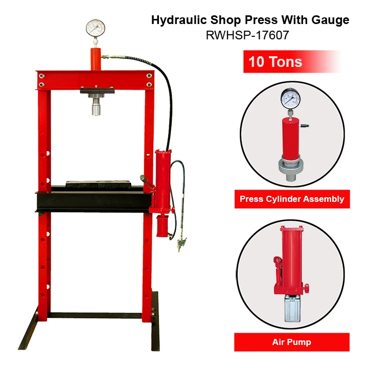 10 Ton Pneumatic Air Hydraulic Shop Press Machine With Gauge Car Vehicle Repair CE Hydraulic Cylinder Manual Shop Press Tools