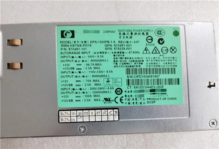 DL580G6 G7 1200W Server Power DPS-1200FB A HSTNS-PL11 490594-001 438203-001 498152-001 12V 100A 1200W Switching Power Supply