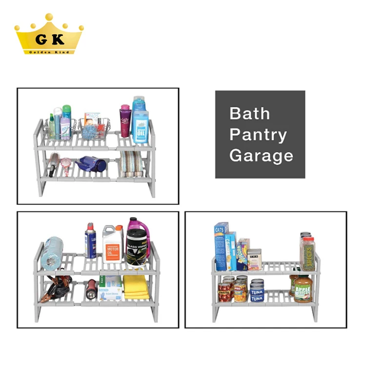 Space Saving Kitchen Storage Rack 2 Tier Expandable Under Sink Shelf Adjustable Kitchen Organizer For Home