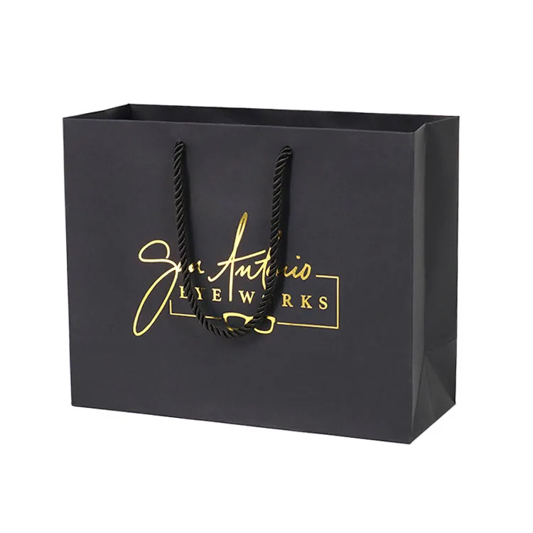 Wholesale Custom Printed Brand Logo Design Promotion Luxury Clothing Retail Gift Shopping Black Jewellery Paper Bag With Handle